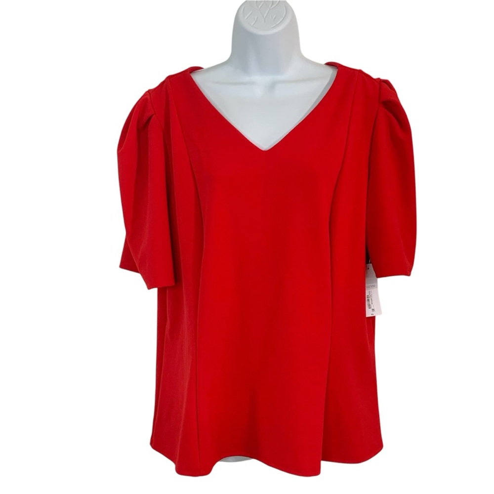LIZ CLAIBORNE Cabaret Red Zip Back Short Sleeve Top Sz XXL